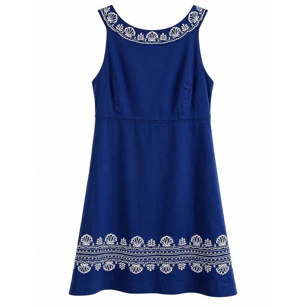 Vintage Lilly Pulitzer Dress Size 10 Navy Seashell Embroidered Coastal Preppy